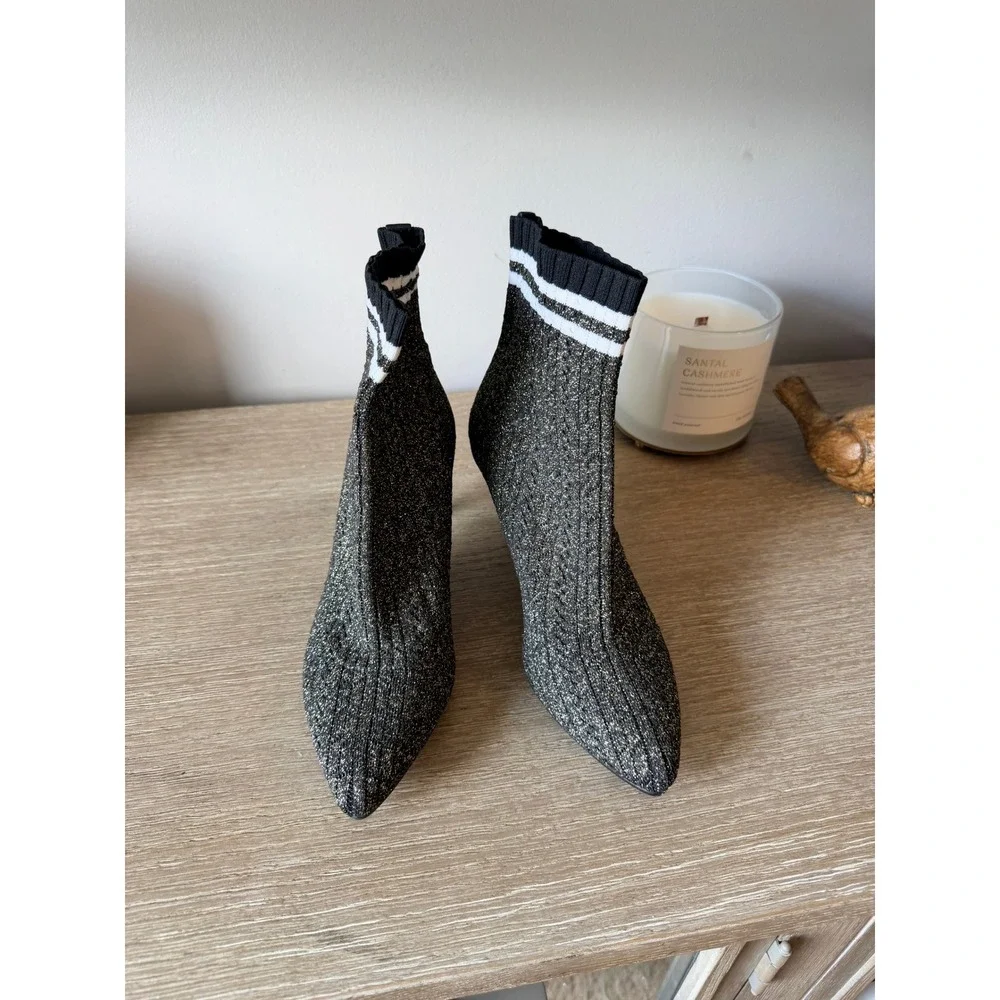 Stuart Weitzman Waverly Sock‎ Ankle Boots Womens Black Gold Metallic 7